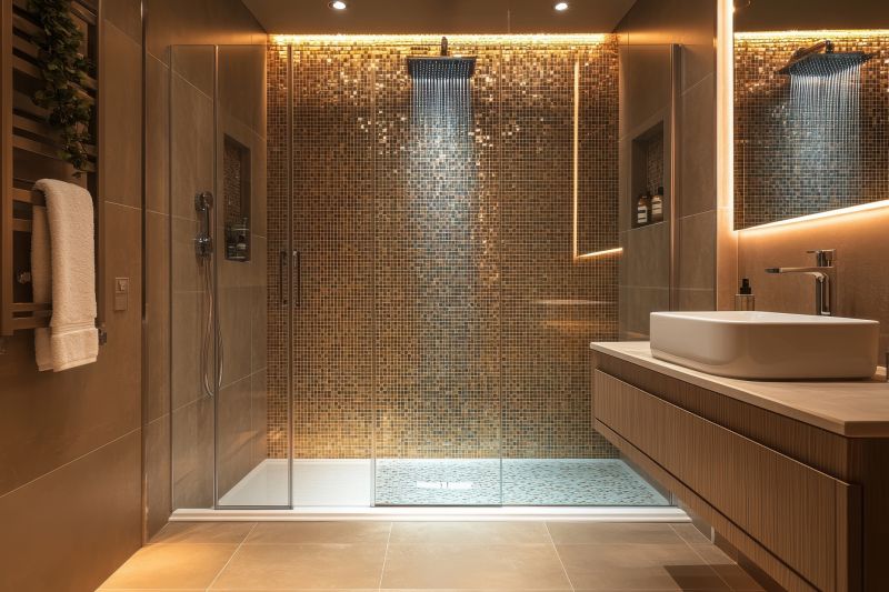 Spacious shower area with glass enclosure