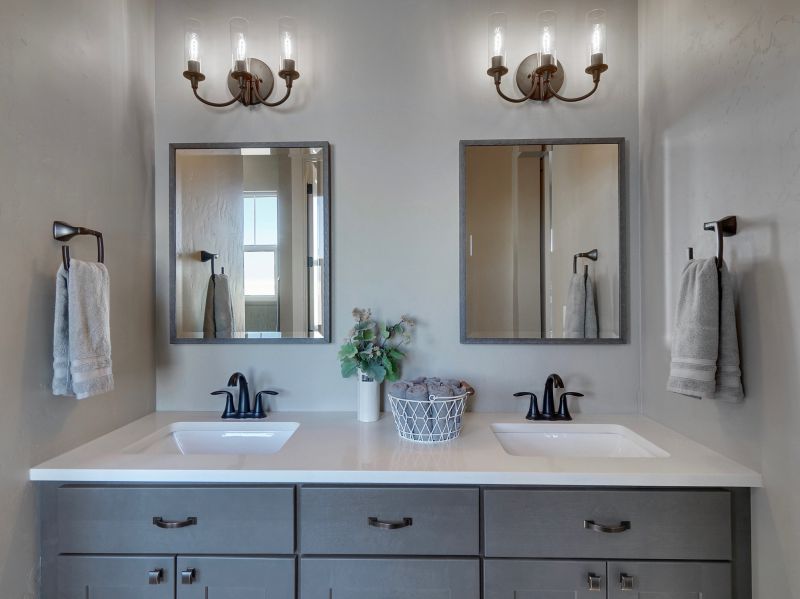 Contemporary bathroom with dual vanities